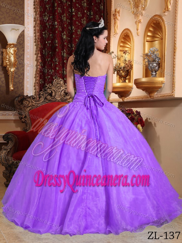 Strapless Floor-length Organza Appliqued Quinceanera Dresses in Lavender