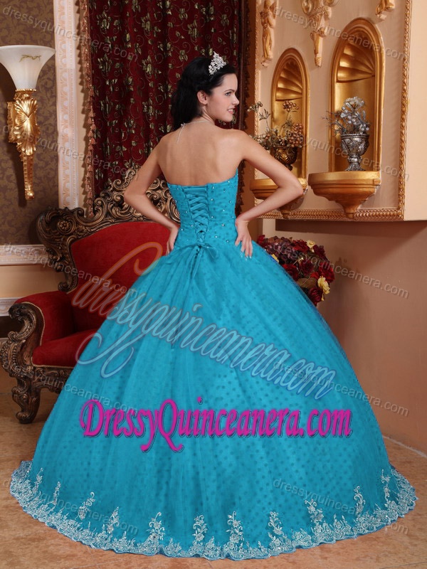 Cheap Aqua Blue Ball Gown Dresses for Quinceanera with Appliques