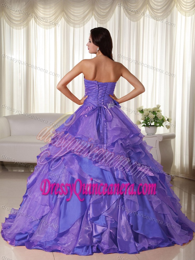 Purple Ball Gown Sweetheart Low Price Quinceaneras Dress in Organza