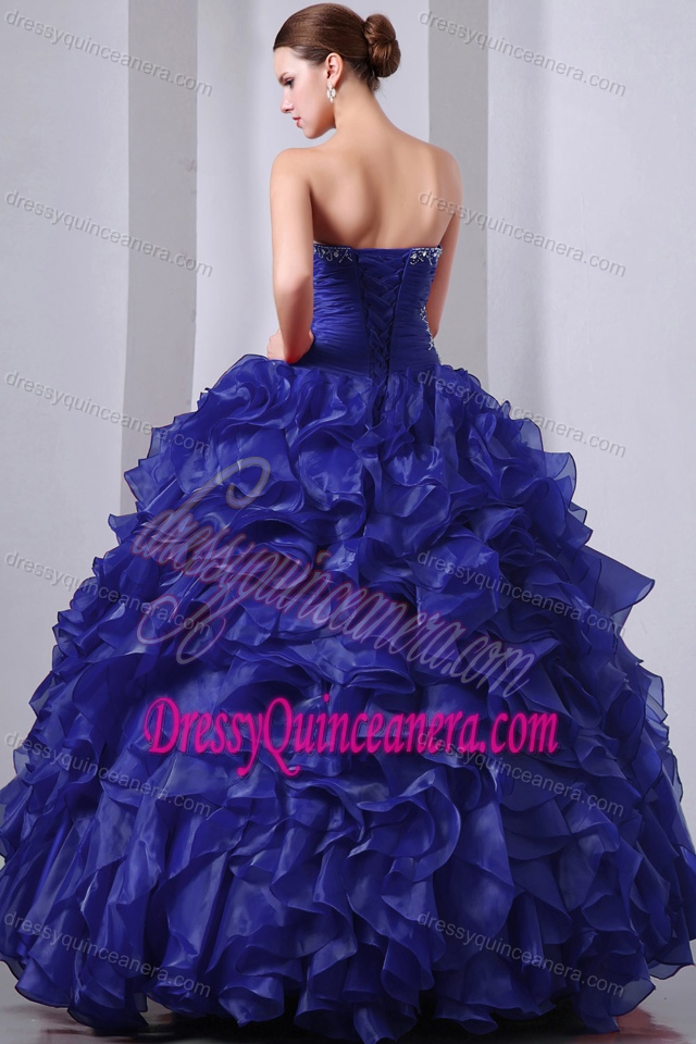 Custom Made Sweetheart Quinceanera Dress with Ruffles in Dark Blue
