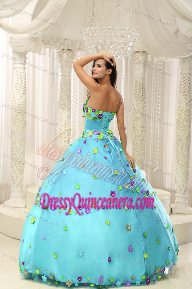 Baby Blue Inexpensive Quinceanera Dresses with Appliques in Taffeta