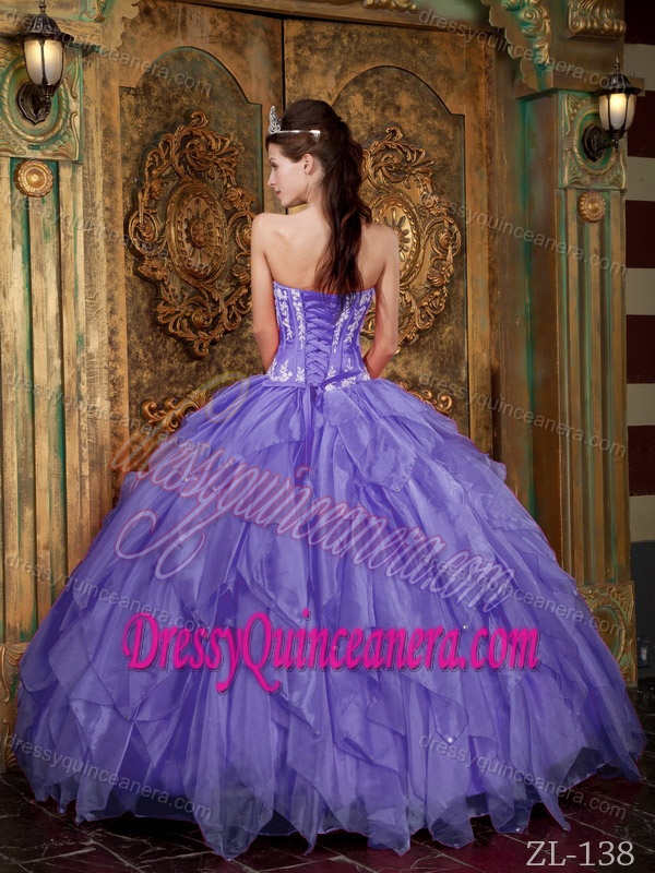 Gorgeous Strapless Lavender Organza Appliqued Quinceanera Gown Dress with Layers