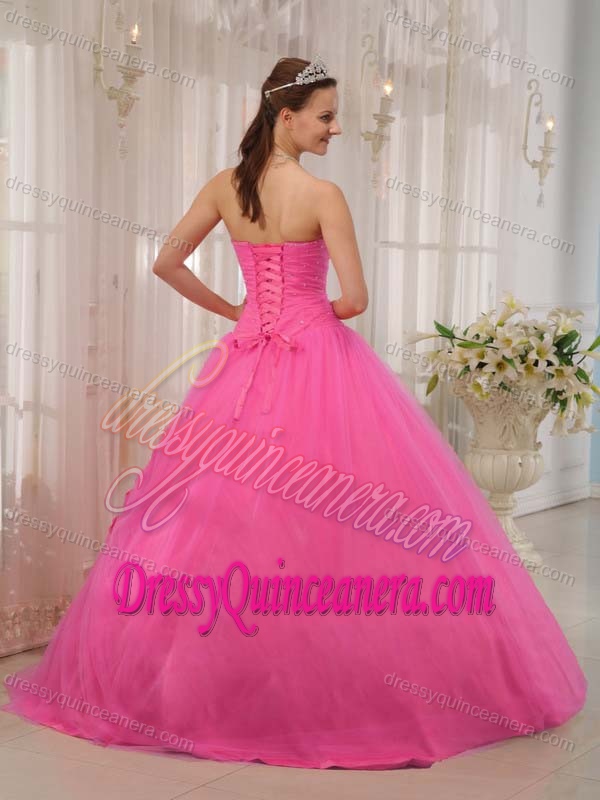 Cheap Hot Pink Sweetheart Sweet 15 Dress with Handmade Flowers and Beads