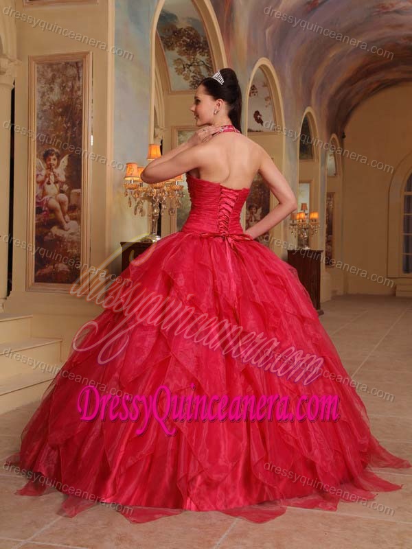 Halter-top Beading Sweet Sixteen Dresses with Appliques and Ruffles in Organza