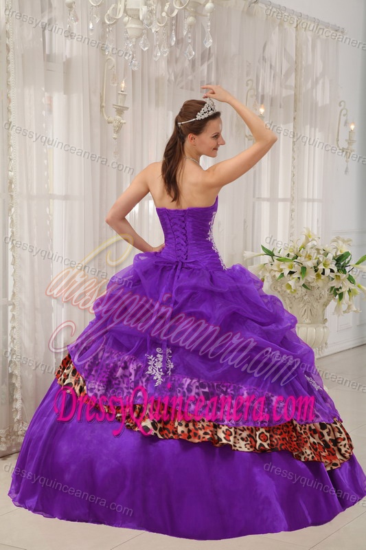 Sweetheart Ruched and Appliqued Dress for Quince with Pick-ups and Leopard