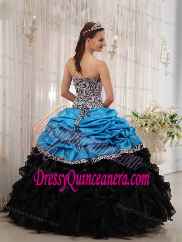 Leopard Sweet Sixteen Dresses in Aqua Blue and Black with Appliques and Sash