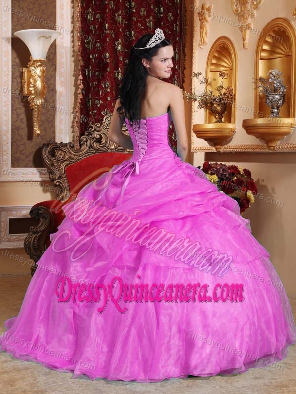 Lavender Ball Gown Strapless Dress for Quinceanera with Beading and Appliques