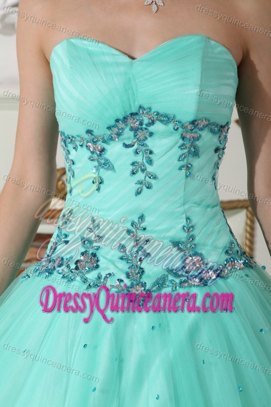 Sweetheart Floor-length Sweet Sixteen Dresses with Appliques in Apple Green