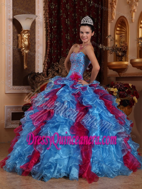 Exclusive Organza Sweet Sixteen Quinceanera Dresses with Beadings and Ruches