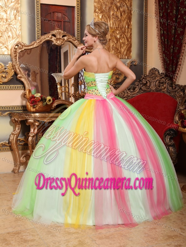 Multi-colored Ball Gown Sweetheart Quinceanera Dress with Beadings for Spring