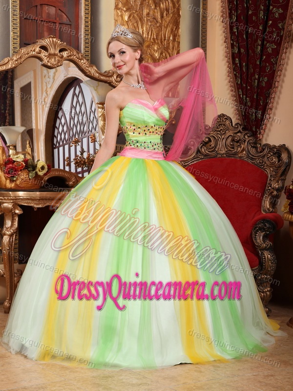 Multi-colored Ball Gown Sweetheart Quinceanera Dress with Beadings for Spring