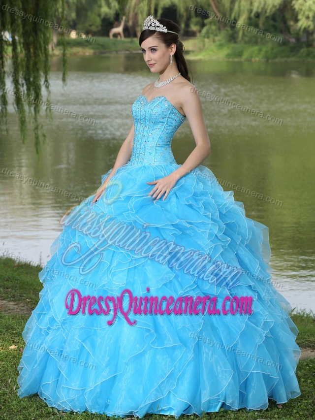 Pretty Sweetheart Aqua Blue Sweet Sixteen Dresses with Ruffles and Beadings