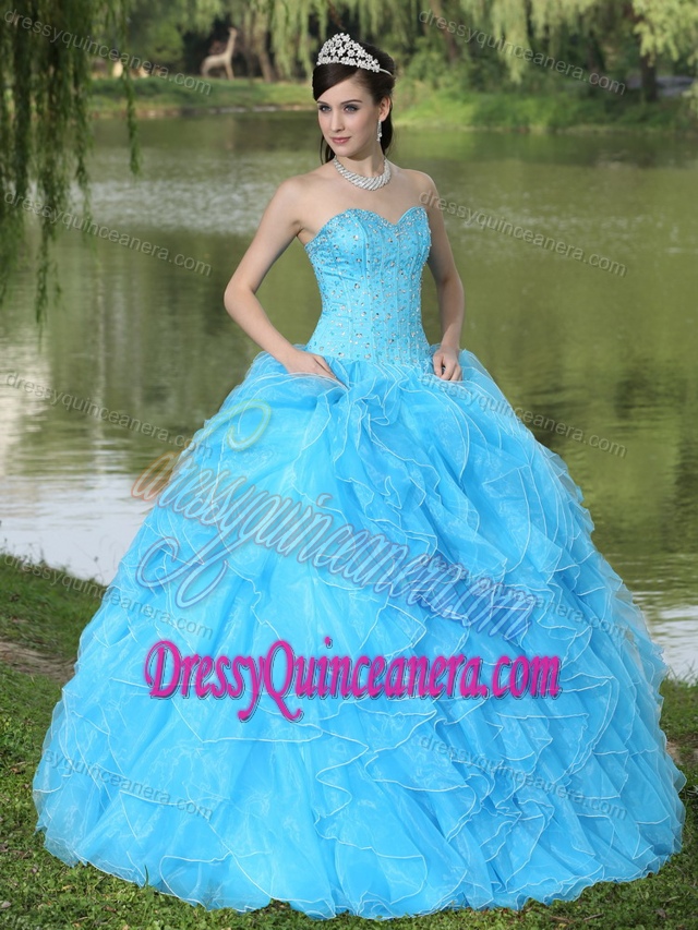 Pretty Sweetheart Aqua Blue Sweet Sixteen Dresses with Ruffles and Beadings