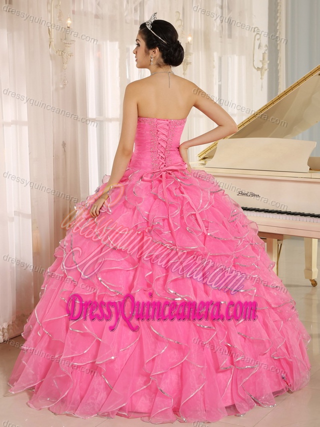 2013 Sweetheart Sweet Sixteen Dresses with Ruffles and Beadings in Rose Pink
