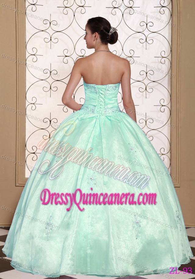 Light Blue Sweetheart Ball Gown Organza Sweet 15 Dress with Beading on Promotion
