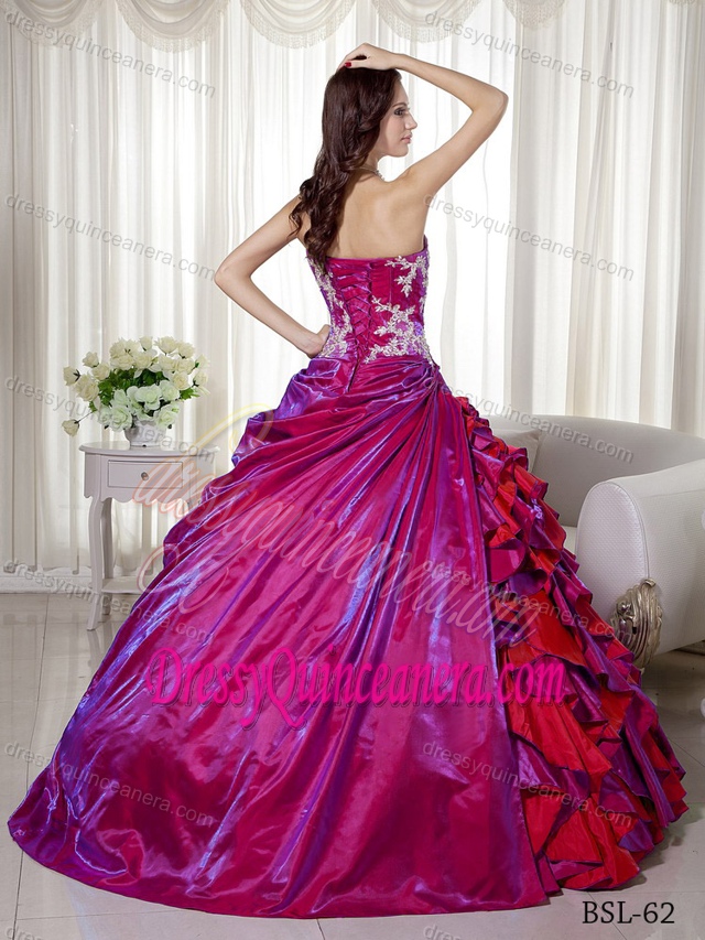 Apron Front for Strapless Appliques Quinceanera Dresses Made in Taffeta