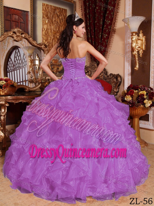 Ball Gown Sweetheart Beading Organza Dresses for Quinceanera in Purple