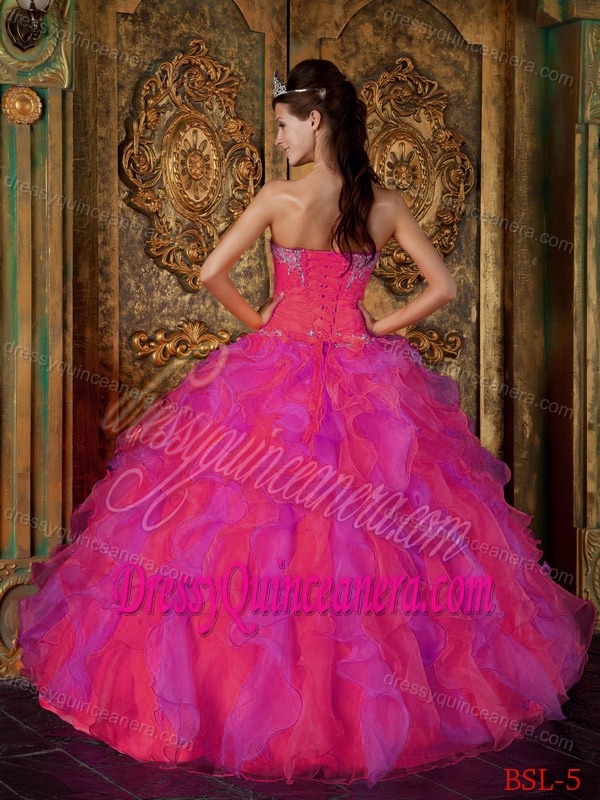 Red Princess Sweetheart Ruffles Organza Quinceanera Dress On Promotion