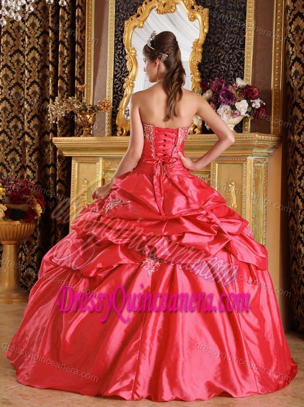 Red Ball Gown Strapless Taffeta Quinceanera Gown Dresses with Pick-ups