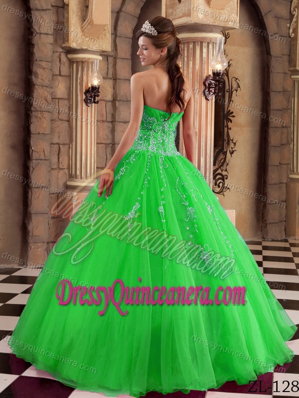 Fall Green Organza Beading Discount Quinceanera Dresses with Appliques