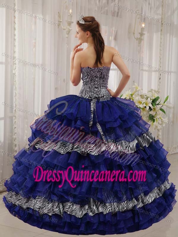 Sweetheart Beading Quinceanera Dress Made in Zebra and Organza in Blue
