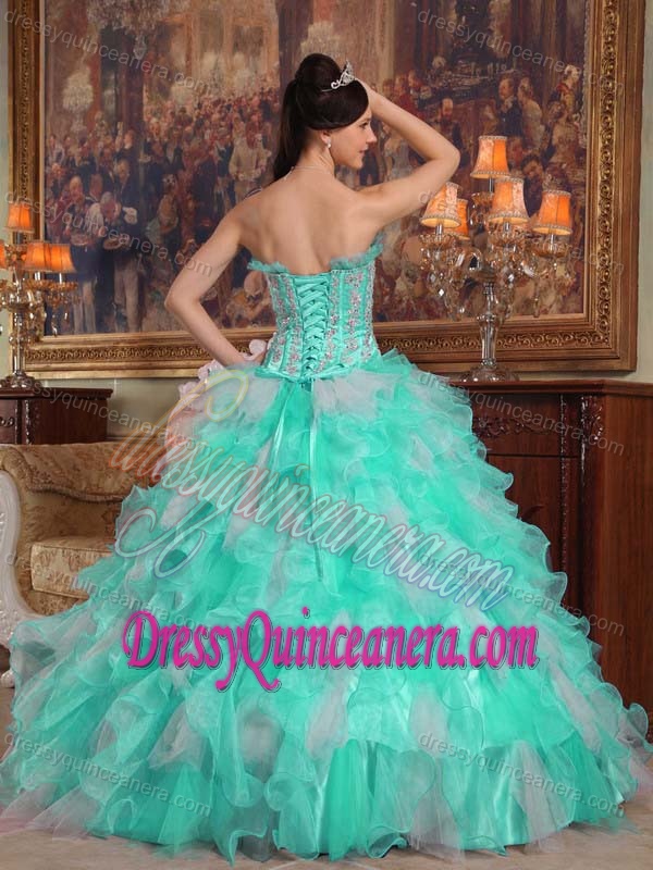 Boning Details for Strapless Appliques Organza Apple Green Quince Dress