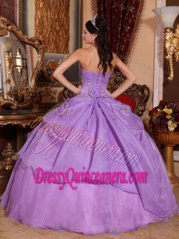 Lavender Strapless Beading Quinceanera Gown Dresses Made in Organza