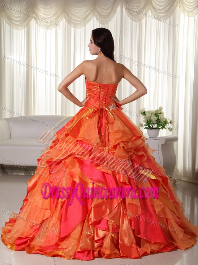 Exclusive Orange Organza Quinceanera Gown Dresses with Appliques