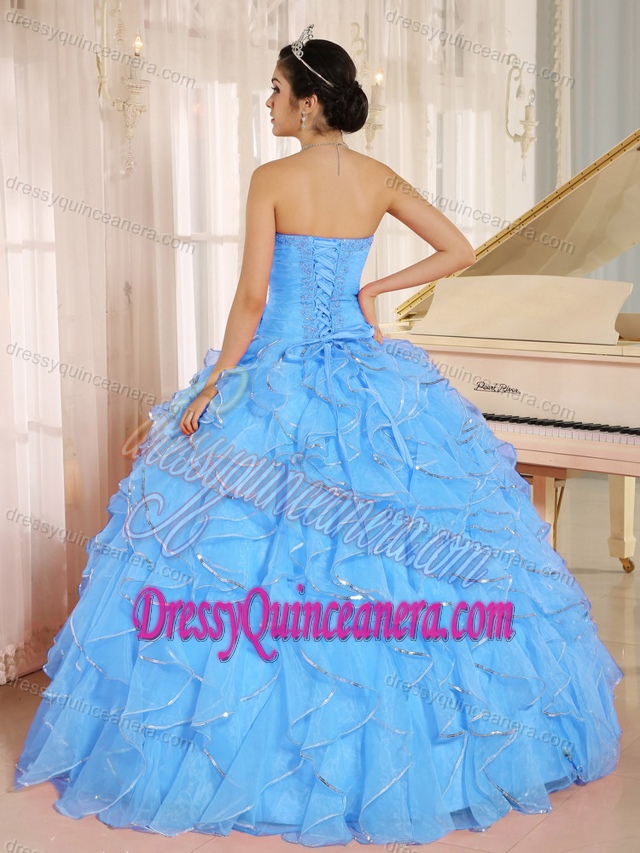 2013 Ruffled Beaded Aqua Blue Custom Made Quinceanera Dress for 2015