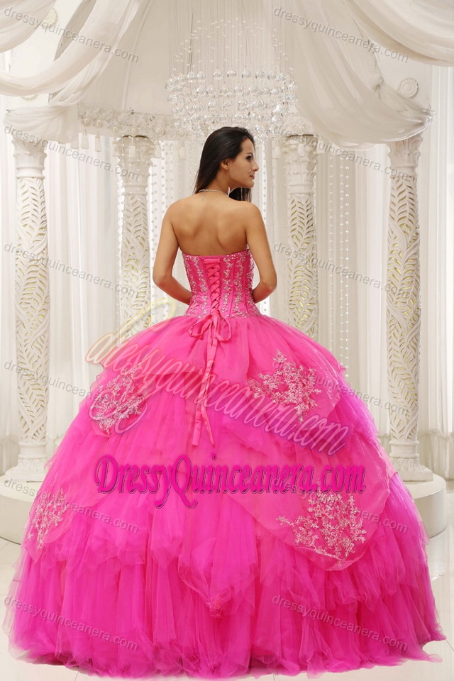 Custom Made Hot Pink Dress for Quinceanera in 2013 with Embroidery