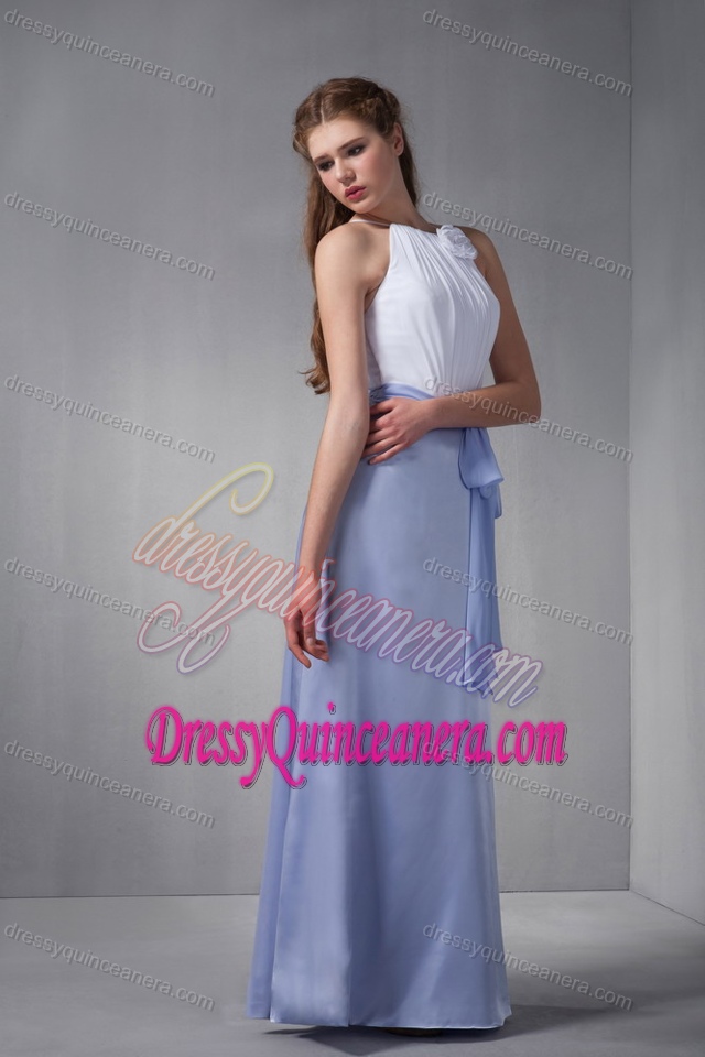 White and Lilac Scoop Discount Chiffon Dresses for Quince with Belt