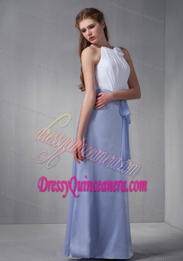 Exquisite Lilac and White Bateau Long Taffeta Dama Dresses with Sash