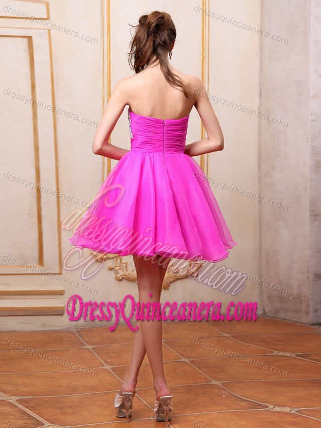 Strapless Fuchsia Appliqued Organza Short Sweet Damas Dress for Quince