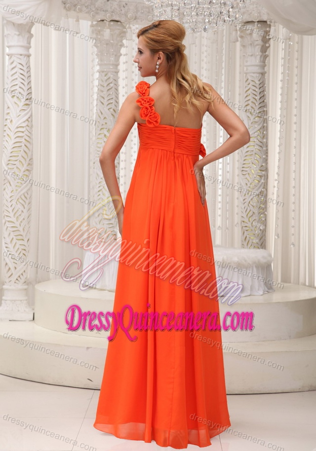 Wonderful One Shoulder Orange Flowers Dama Dresses for Quinceanera