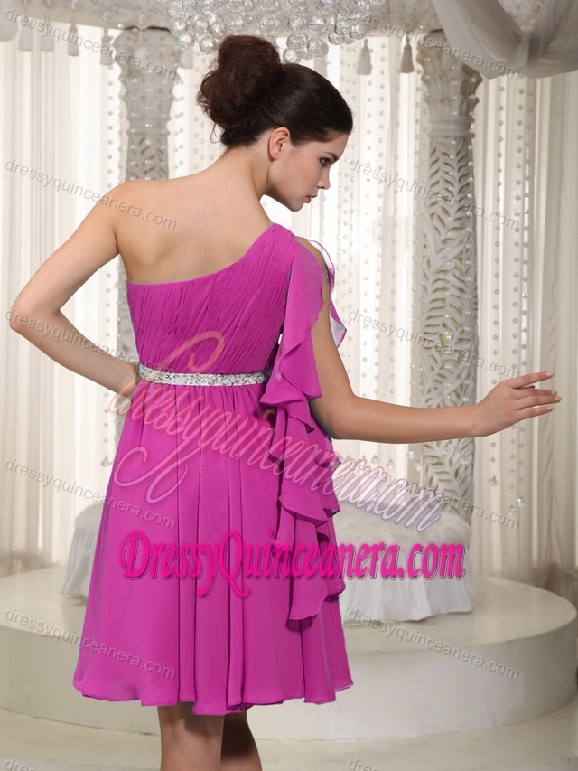 Fuchsia One Shoulder Mini-length Chiffon Best Seller 17 Dress for Damas