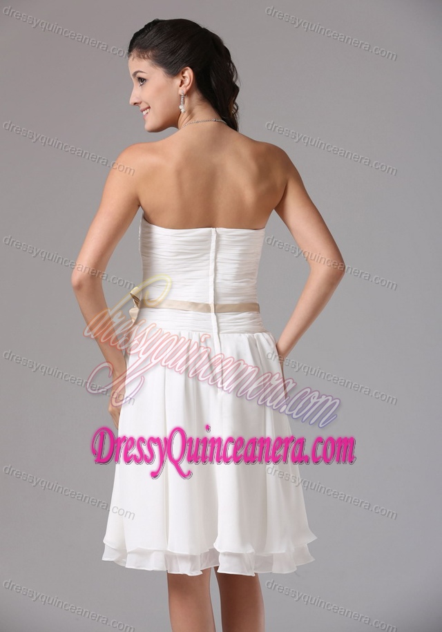 Popular Strapless Ruched White Quinceanera Damas Dresses with Sash