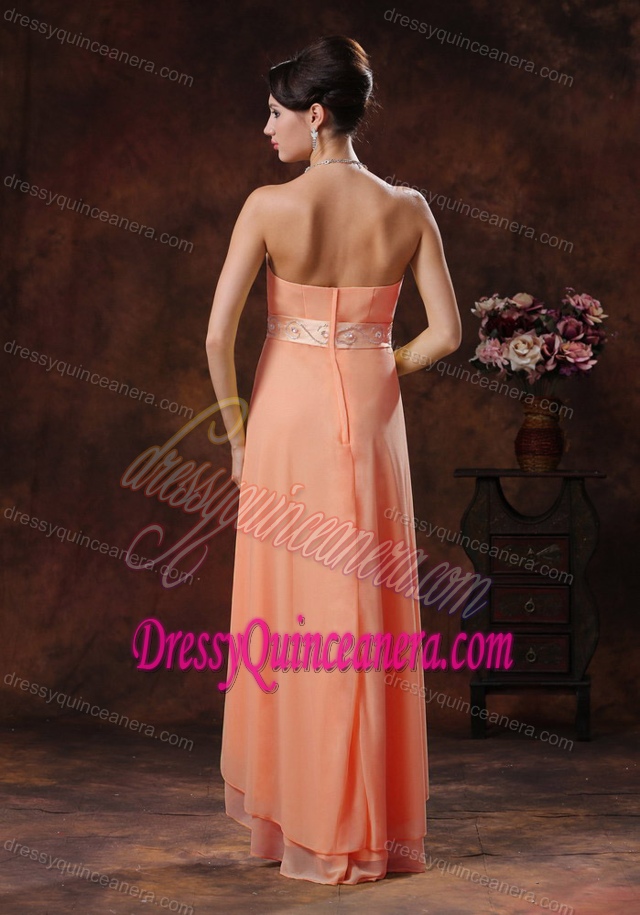 Exquisite Orange High-low Zipper-up Quinceanera Dama Dresses with Belt