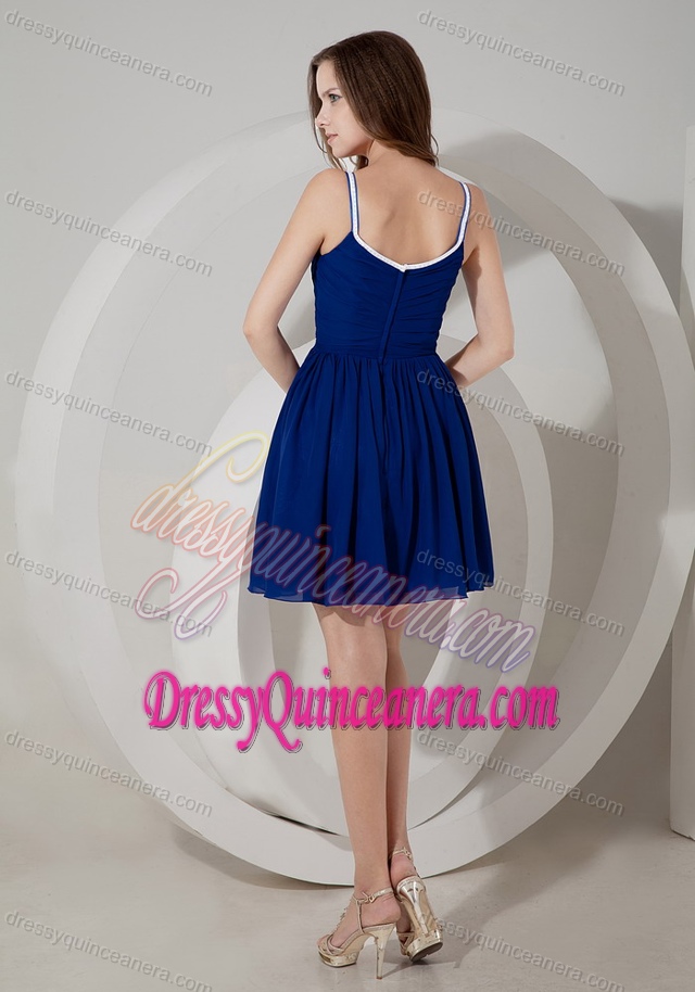Blue A-line Spaghetti Short Fabulous Quince Dama Dresses with Ruches