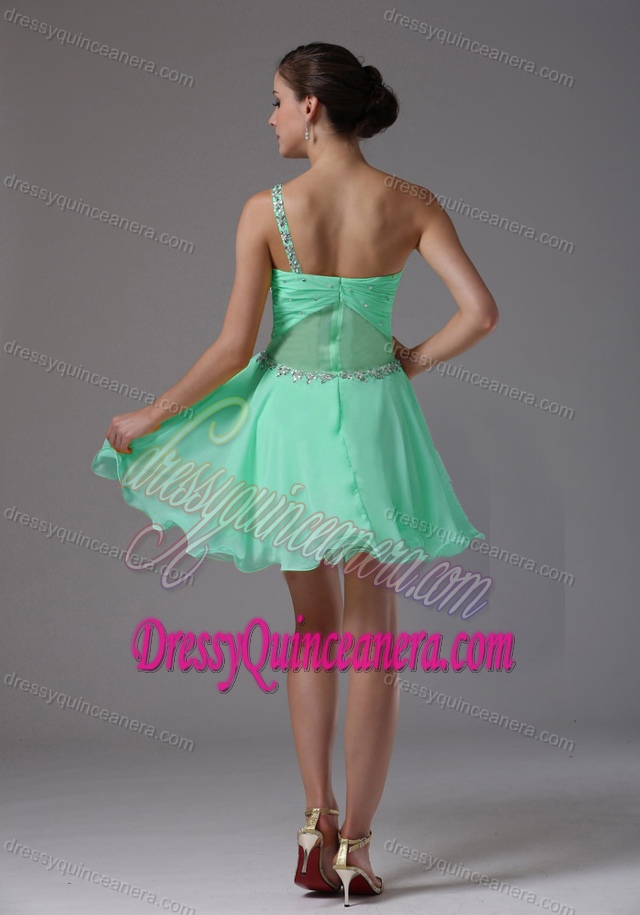 One Shoulder Apple Green Ruched and Beaded Dressy Dresses for Damas