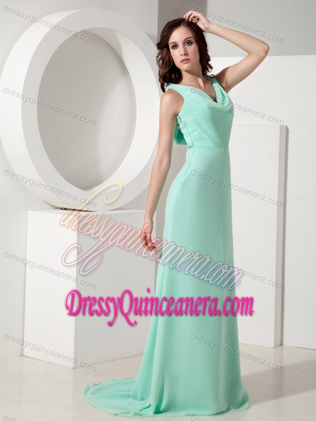 Popular Apple Green V-neck Chiffon Quinceanera Damas Dress for Fall