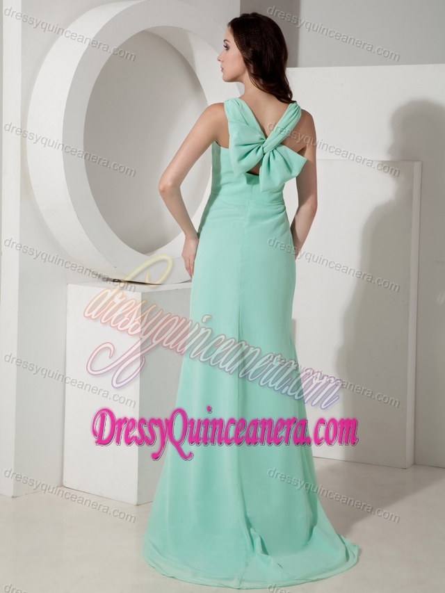 Popular Apple Green V-neck Chiffon Quinceanera Damas Dress for Fall