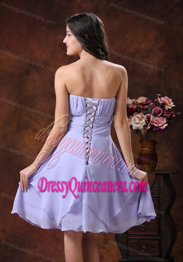 Strapless Lilac Ruched Lace-up Long Impressive Damas Dress for Quince