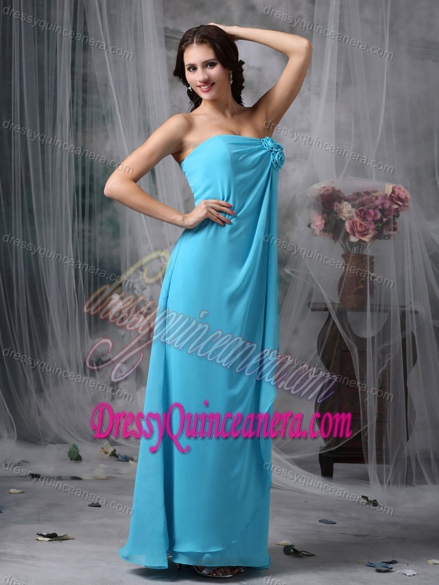 Strapless Baby Blue Chiffon Romantic Quinceanera Dama Dress for 2014