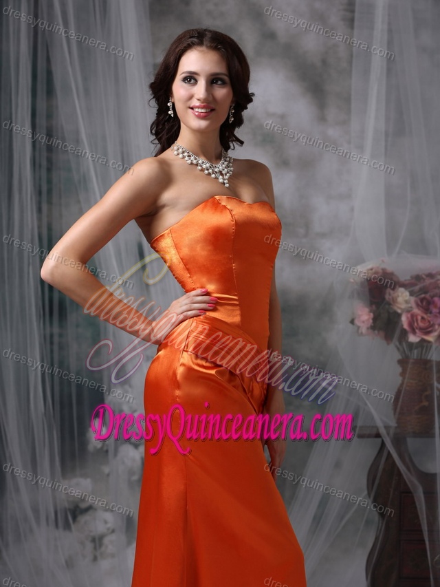 Beautiful Strapless Ruched Orange Red Dama Dresses for Quinceanera