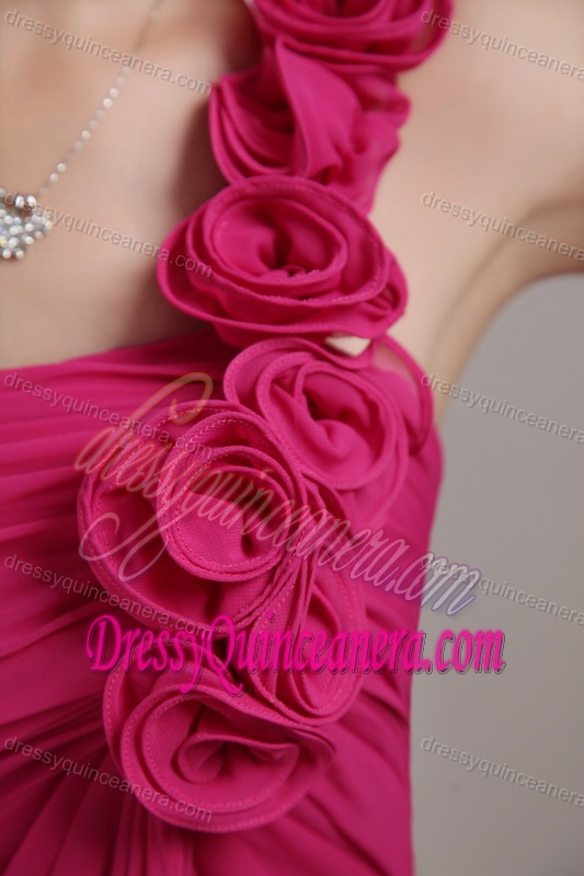 Exquisite Fuchsia One Shoulder Chiffon Dresses for Damas with Flowers