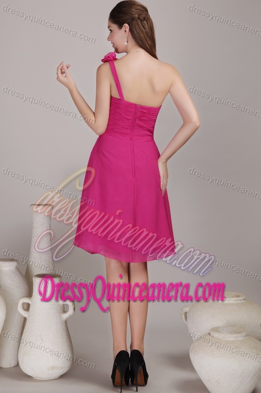 Exquisite Fuchsia One Shoulder Chiffon Dresses for Damas with Flowers