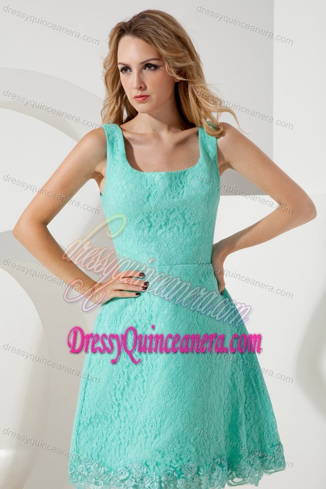 Exquisite Turquoise A-line Square Short Dresses for Damas with Straps
