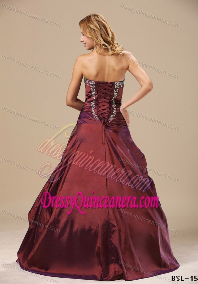 Ruched Sweetheart Cheap Rust Red Quince Dresses with Appliques