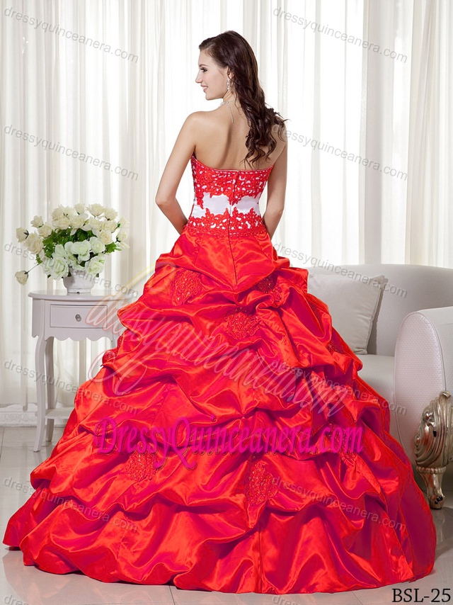 Sweetheart Taffeta Quinceanera Dresses with Appliques in Red on Sale