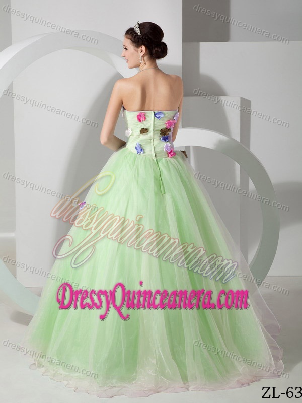 Strapless Apple Green Sweet 16 Dresses with Flowers for Custom Made